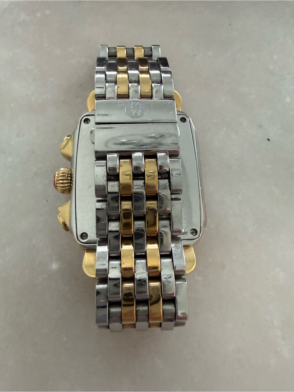 Michele Two-Tone Gold and Silver Square Chronograph Watch with Diamond Markers - Picture 3 of 5